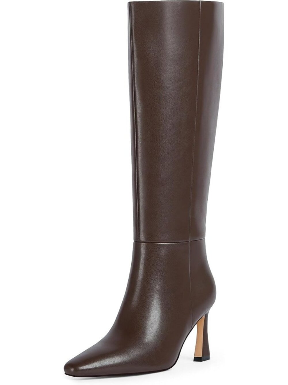 Women's Pu Chocolate Knee High Boots Knee High Heeled Tall Boots Side Zipper